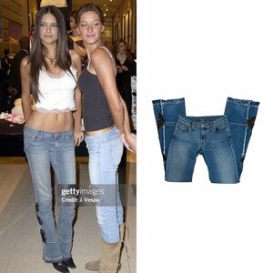 Lace-Embroidered Distressed Bootcut Jeans As Seen On Adriana Lima